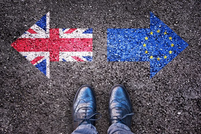 Brexit, flags of the United Kingdom and the European Union