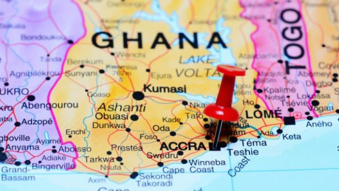 accra-pinned-on-a-map-of-africa-picture-id502318884