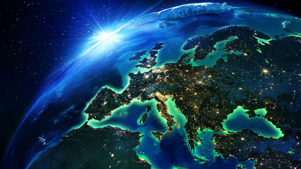 A 3D rendering of Europe as seen from space