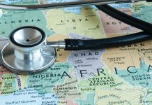 India-Africa healthcare opportunities A stethoscope on top of a map of Africa