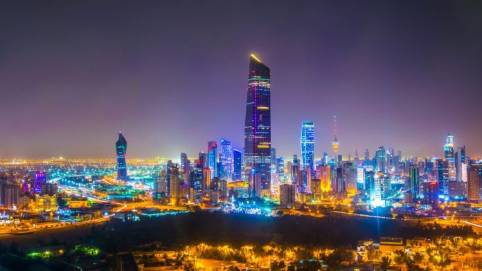 Night aerial view of Kuwait city