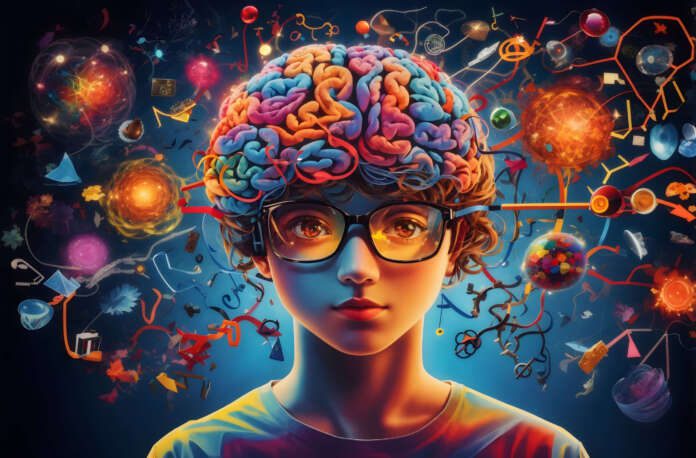 Visualizing ADHD Complexity A Dynamic Depiction of Focus, Distraction, and Brain Functioning, Reflecting the Multifaceted Nature of the Cognitive Condition