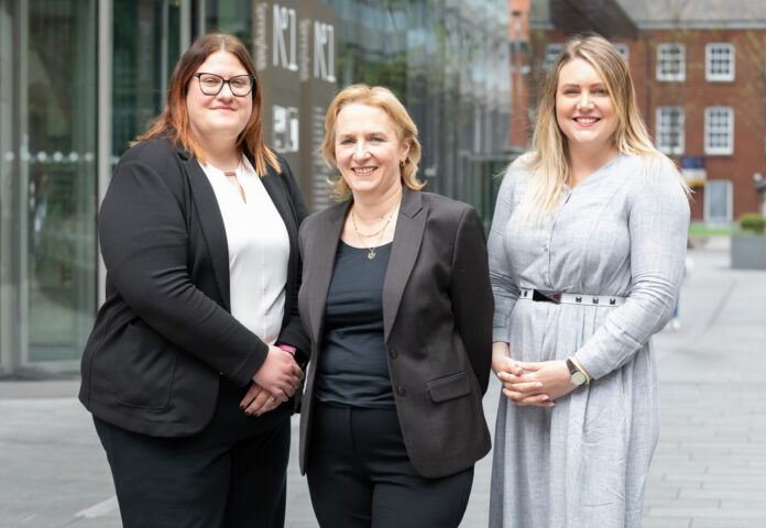 Kathryn Fearn, Lorna Hardman and Bethan Parry outside Browne Jacobson's Manchester office