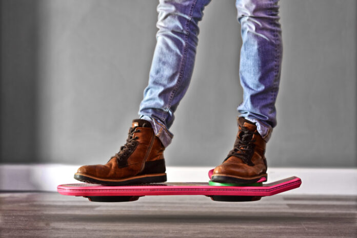 Standing on hoverboard Back To The Future 2