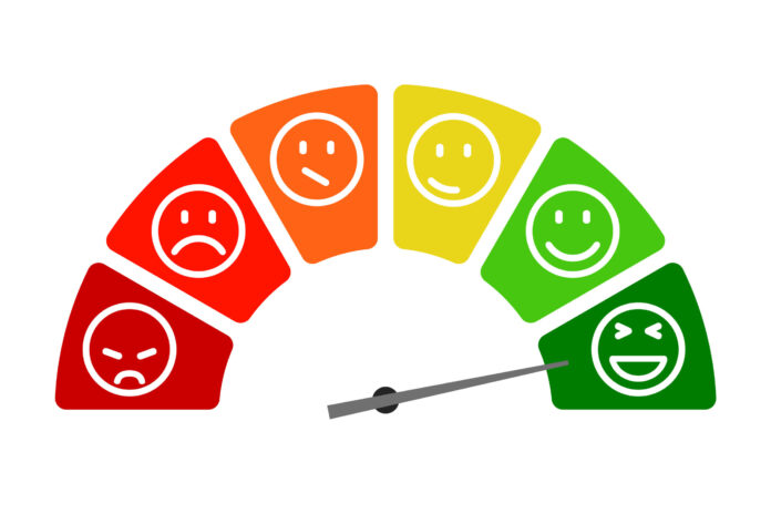 Scale speed, valuation by emoticons, satisfaction barometer - stock vector
