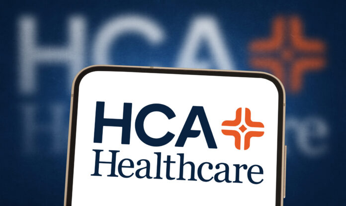 HCA Healthcare logo displayed on mobile device