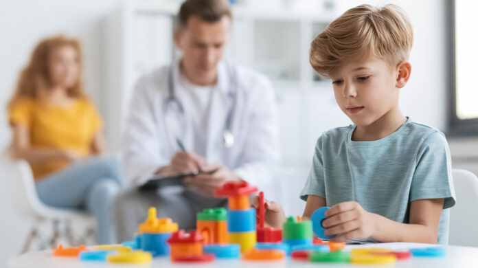 Developmental Psychologist Observing Child During Autism Assessment Session